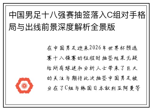 中国男足十八强赛抽签落入C组对手格局与出线前景深度解析全景版