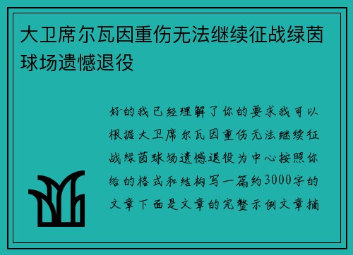大卫席尔瓦因重伤无法继续征战绿茵球场遗憾退役