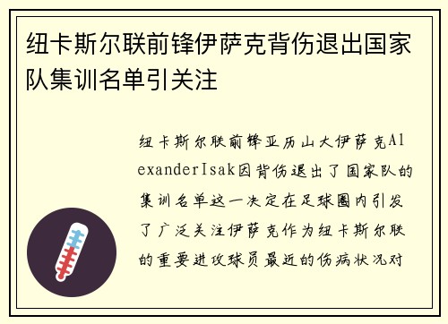纽卡斯尔联前锋伊萨克背伤退出国家队集训名单引关注